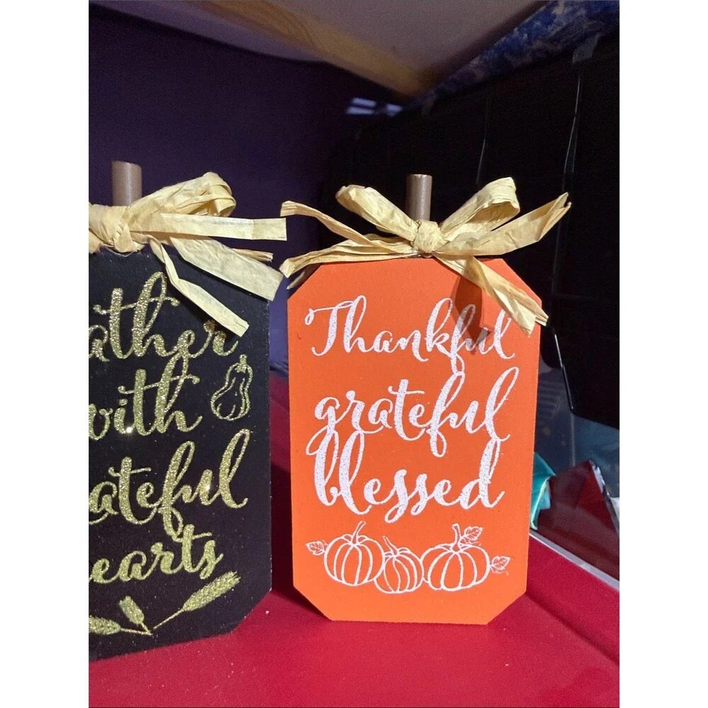 Fall Wooden Block Decor Set Thanksgiving Farmhouse Table Signs (Set of 3)